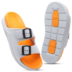 OrangeBuckle White Comfort Slides