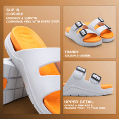 OrangeBuckle White Comfort Slides