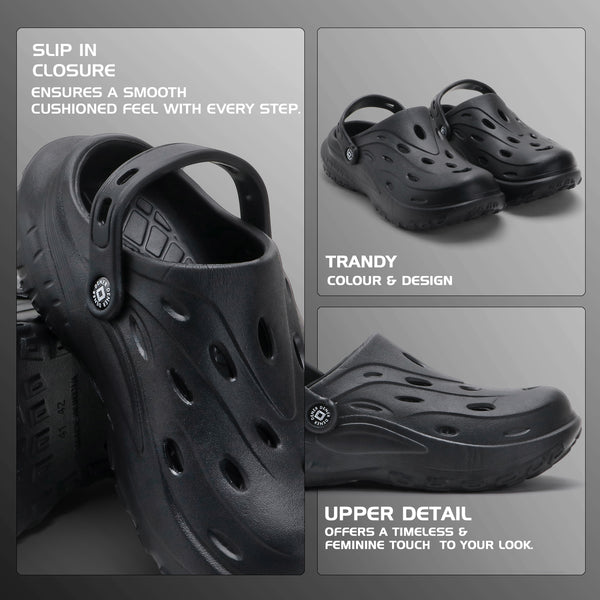 MidnightGrip Black Comfort Clogs