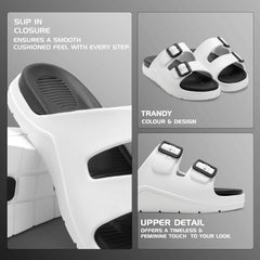 DualBuckle White Black Comfort Slides