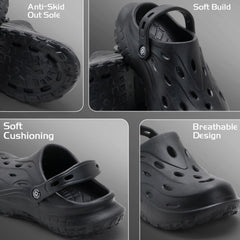 MidnightGrip Black Comfort Clogs
