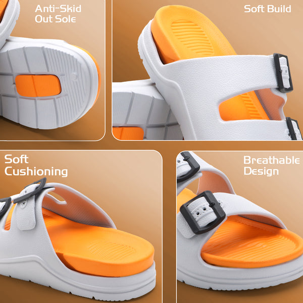 OrangeBuckle White Comfort Slides