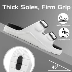 DualBuckle White Black Comfort Slides