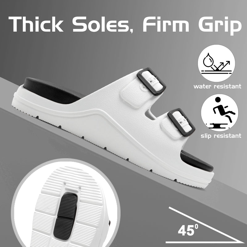 DualBuckle White Black Comfort Slides