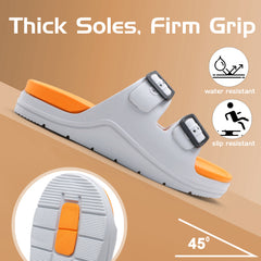 OrangeBuckle White Comfort Slides