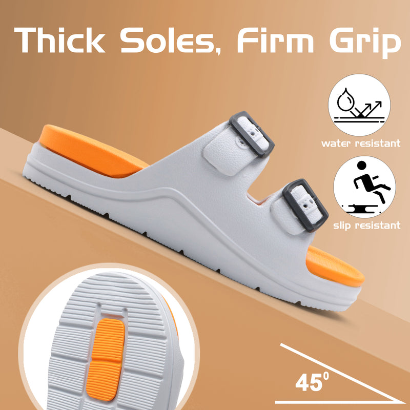 OrangeBuckle White Comfort Slides