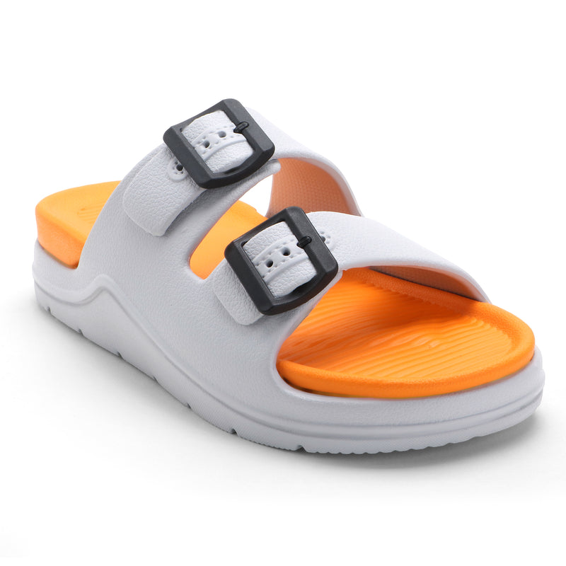 OrangeBuckle White Comfort Slides