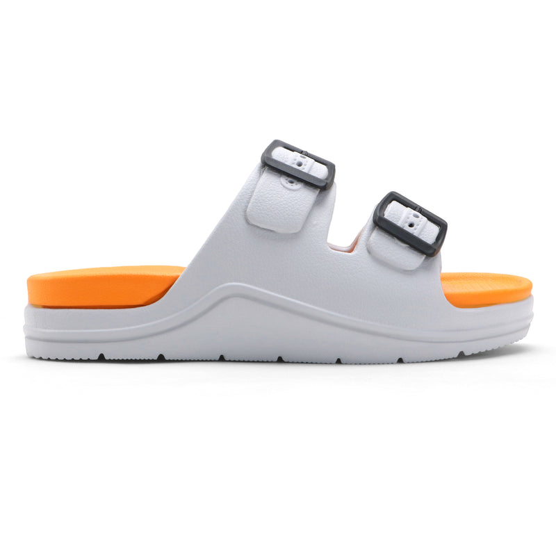OrangeBuckle White Comfort Slides
