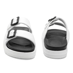 DualBuckle White Black Comfort Slides