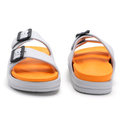 OrangeBuckle White Comfort Slides