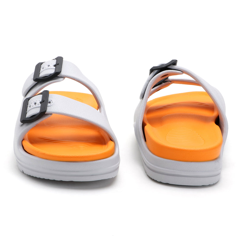 OrangeBuckle White Comfort Slides