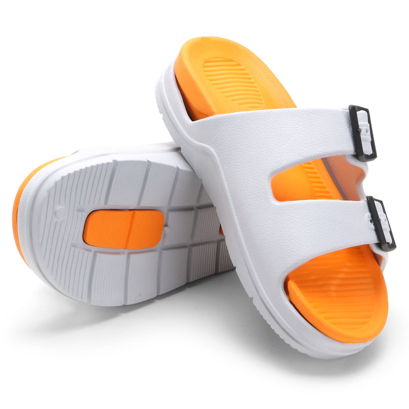 OrangeBuckle White Comfort Slides